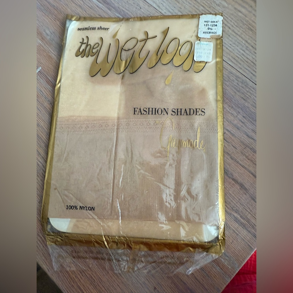 Vintage Gaymode Nylons size 9.5 Wetlook thigh-highs wet champagne